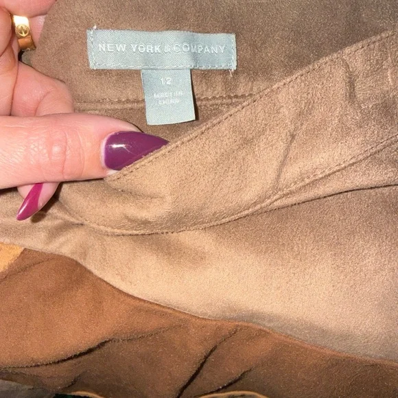 New York & Company Patchwork Brown Suede Skirt - Picture 5 of 5